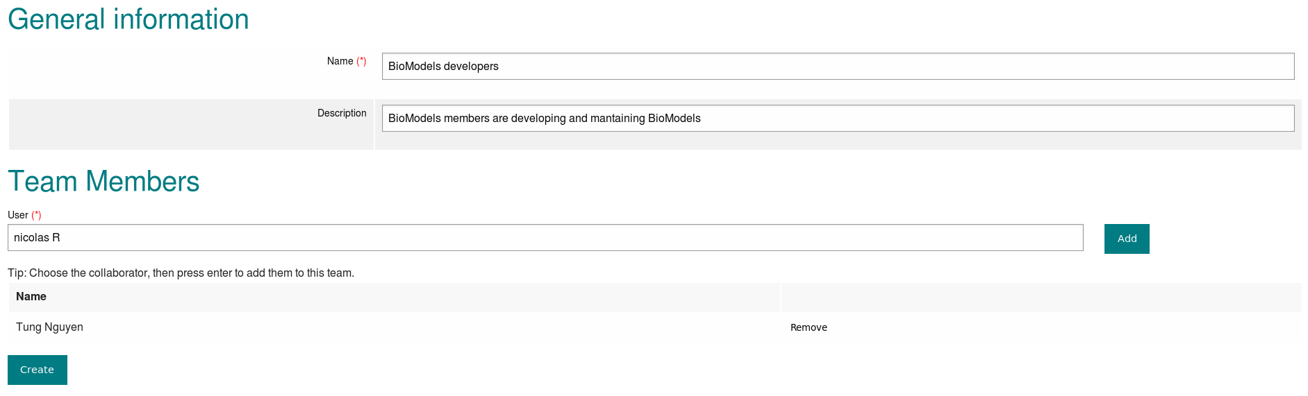 Create a team Create a team